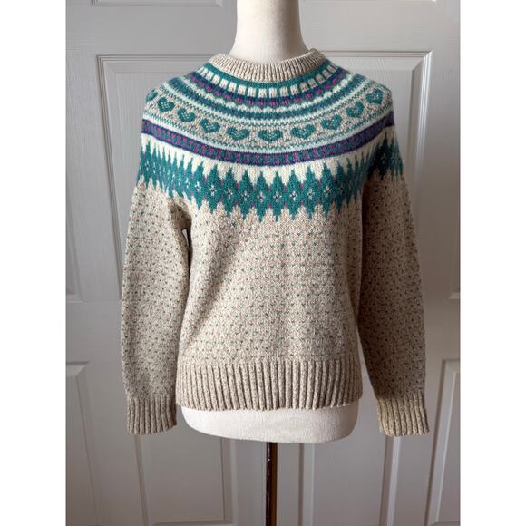 Vintage Woolrich Fair Isle Heart Sweater Wool Blend Sz Small Cottagecore Cozy - Picture 2 of 8